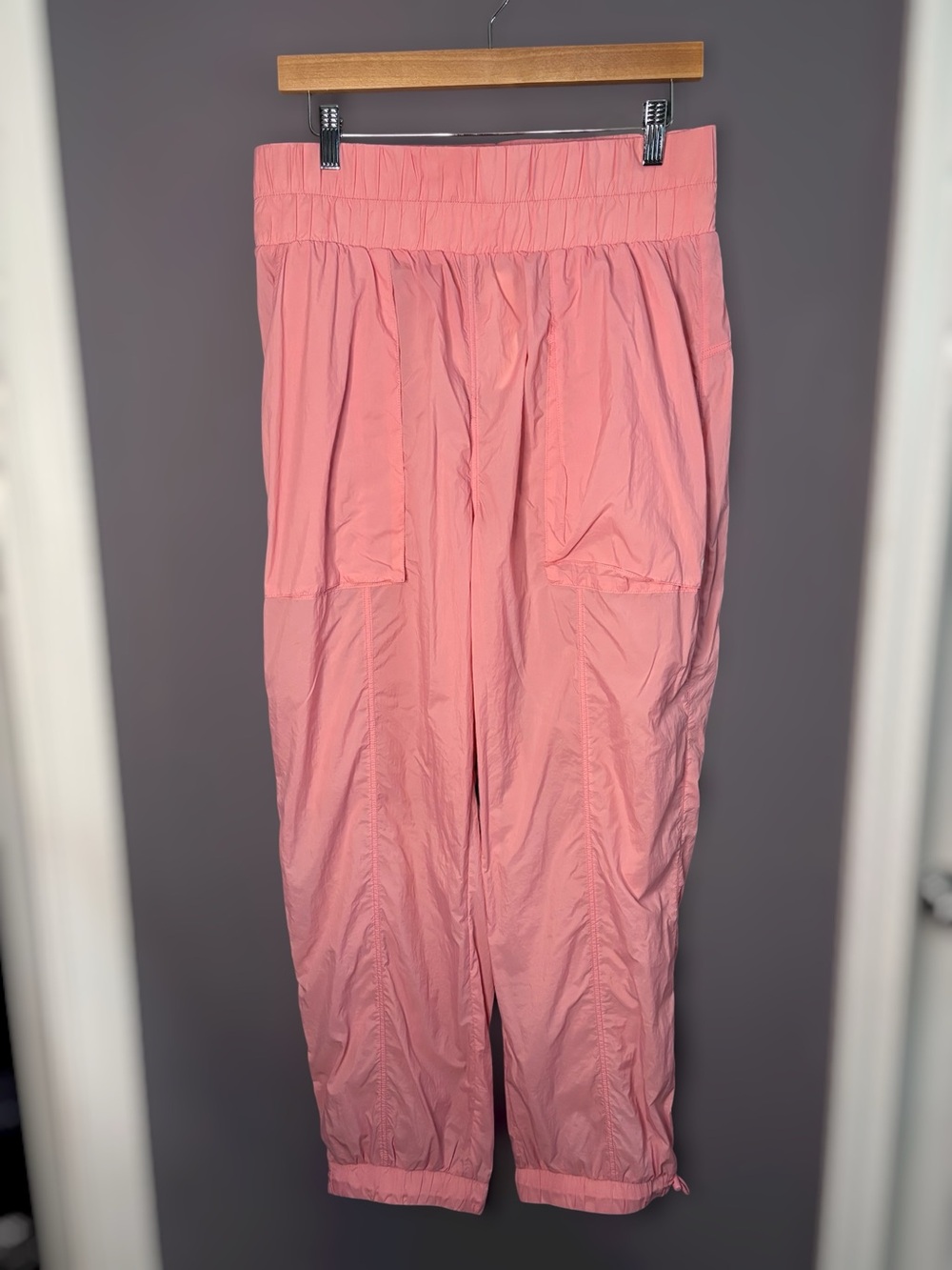 Fabletics Pink Nylon High Waisted Track Pants Drawstring Hem Large